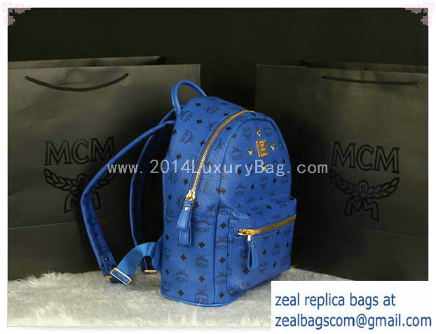 High Quality Replica MCM Stark Backpack Large in Calf Leather 8004 Blue